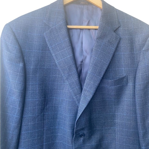 Hart Schaffer and Marx Sports Coat Vintage Look Wool Blend Blue Windowpane 44R - Picture 3 of 9